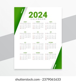 white and green 2024 new year calendar layout a printable design vector