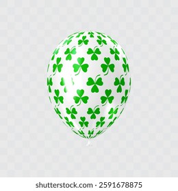 White green 3D realistic balloon with clover leaf pattern. Shamrock ornament balloons. Patricks day luxury festive decor. Celebration vector design element. EPS 10.