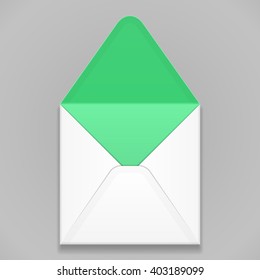 White Green Blank Envelope. Illustration Isolated On Gray Background. Mock Up Template Ready For Your Design. Vector EPS10