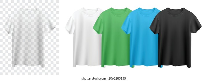 white, green, blue and black t-shirt isolated on white background vector mock up