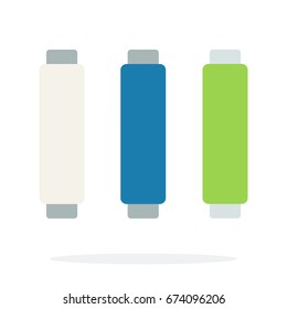 White, green and blue thread coils vertically vector flat material design isolated on white