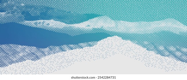 Gradiente borroso verde blanco sobre fondo granulado oscuro, punto de luz brillante, efecto de degradado de semitono de Vector de espacio de copia. 