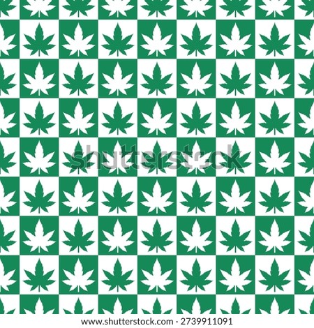 White and Green Cannabis Leaves Checked Seamless Pattern vector illustration