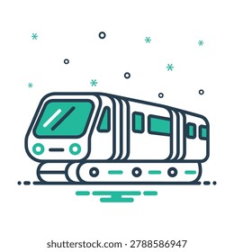 White and green cartoon train on tracks with stars and dots background, transportation concept