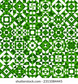 White and green ceramic tile pattern background. Vector decorative print with geometric square and rhombus shapes, tile ornament in modern simple style. Abstract wallpaper, , textile or mosaic texture