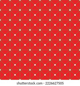 Línea de puntos blanca y verde y patrón cuadrado sobre fondo rojo. Fondo de diseño abstracto moderno.