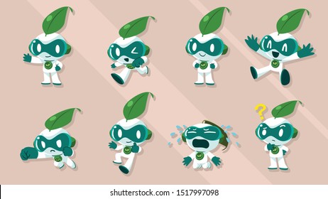 white green eco robot mascot character set