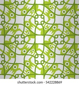 White, green fancy seamless pattern in tracery style. Vector background.