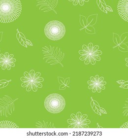 White and green flowers and leaves. Modern pattern