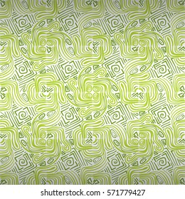 White, green geometric seamless pattern in carpet style. Knotty puzzle repeatable backdrop. Vivid, contrast design for curtain, wallpaper, packing-paper or other purpose. Vector background.