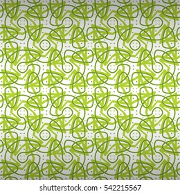 White, green geometrical seamless pattern in inwrought style.
