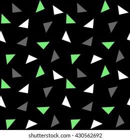 white green gray triangles pattern on black background seamless vector.