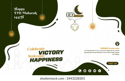 White green islamic background with lantern and waving design for eid mubarak. Islamic background in white and green design