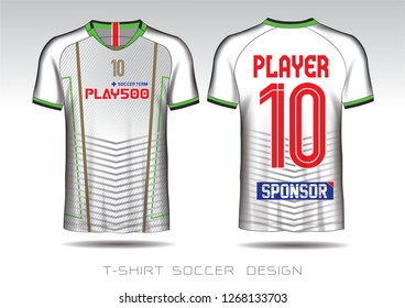 White and green layout football sport t-shirt design. Template front, back view. Soccer kit national team shirt mock up. Vector Illustration.