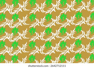 White and green leaves on brown,Nature -inspired fabric design