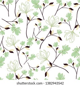 white green magnolia with white background vector seamless pattern - Great for wallpaper,backgrounds,gifs,surface pattern design,packaging design projects,