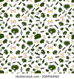 White, green and neutral. Vector fancy love shape seamless pattern background. Valentines Day.