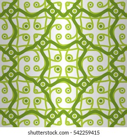 White, green ornamental seamless pattern in alien style. Retro texture.