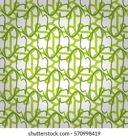 White, green ornamental seamless pattern in soap bubbles style. Knotty puzzle repeatable backdrop.