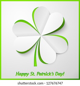 White and green paper cutout clover, Saint Patrick's Day greeting card