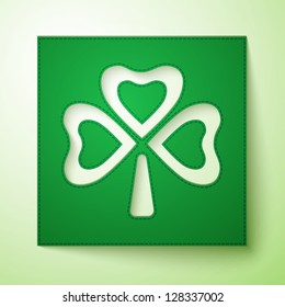 White and green paper cutout clover, Saint Patrick's Day greeting card.EPS10.