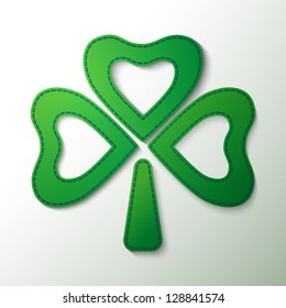 White and green paper cutout clover, Saint Patrick's Day greeting card.EPS10.