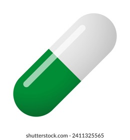 Weiße grüne Tablettenlinie Symbol. Tablette, Arzt, Medizin, Apotheke, Krankheit, Verschreibung, Behandlung, Arzneimittel, Kapsel, Apotheker. Vektorsymbol für Unternehmen und Werbung