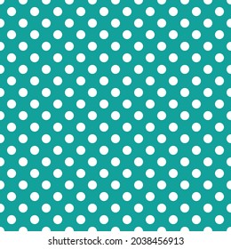 Weiße und grüne Polka Dot nahtlose Muster. Tischdecken, Kleidung, Hemden, Kleider, Papier, Bettwäsche, Decken, Bettdecken und andere Textilerzeugnisse. Vektorhintergrund.