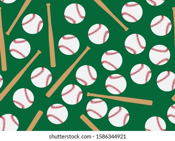White Green Red Brown Baseball Balls and Bats Pattern