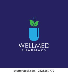 Logotipo azul do céu verde branco . É um projeto vetorial para a empresa de farmácia e medicina