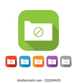 White and green square flat folder with deny sign icon with color set in red, blue, orange, purple and grey colors
