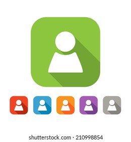 White and green square flat person icon with color set in red, blue, orange purple and grey colors
