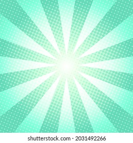 White and green Sunburst Pattern Background. Sunburst with rays background. Vector illustration. White and green radial background. Halftone background.