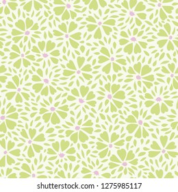 White green vector repeat pattern with abstract flower. Perefct for spring and summer events. Surface pattern design.