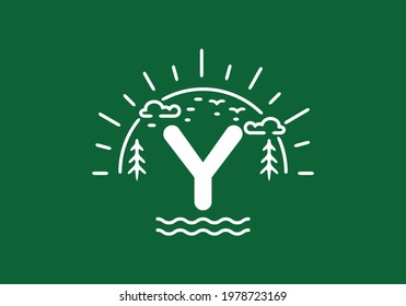 White green wild nature badge with Y initial letter design