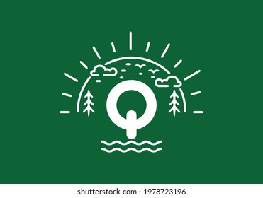White green wild nature badge with Q initial letter design