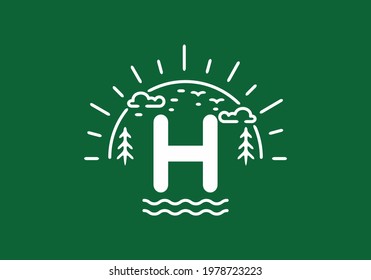 White green wild nature badge with H initial letter design