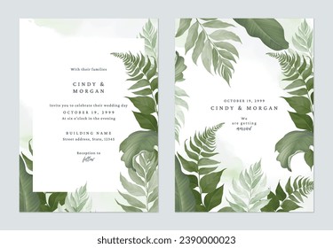 White greenery fern leaves wedding invitation