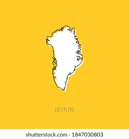 White GREENLAND country map with black outline on yellow background. Simple geographic territory template concept. Vector ilustration easy to edit and customize. EPS10