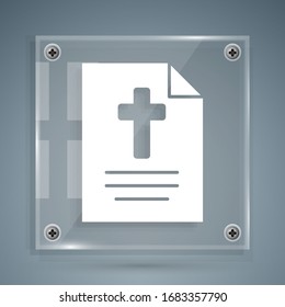 White Greeting card with Happy Easter icon isolated on grey background. Celebration poster template for invitation or greeting card. Square glass panels. Vector Illustration