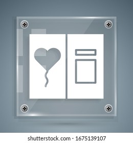 White Greeting card icon isolated on grey background. Celebration poster template for invitation or greeting card. Square glass panels. Vector Illustration