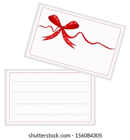 White Greeting Cards or Gift Cards with Beautiful Red Bows and Ribbon, Copy Space for Text Decorated  