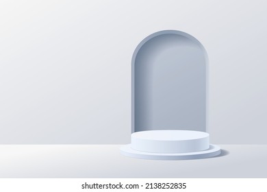 White grey abstract 3D scene, Cylindrical podium for display product presentation background, Vector illustration