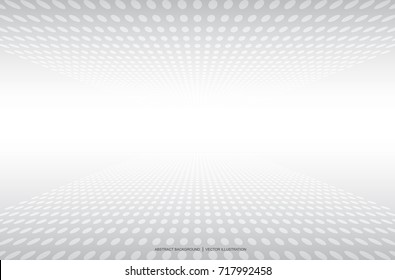 white & grey abstract dots perspective background, vector illustration