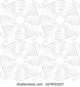 Flor giratoria moderna y abstracta de color blanco y gris. Fondo geométrico abstracto. El estilo de arte se puede utilizar en diseño de portada, diseño de libros, afiche, tapa de cd, volante, sitio web. Vector.