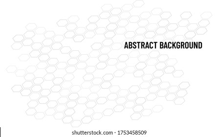 White and grey abstract simple background. Wall of hexagons. Geometric grey outline mosaic art.