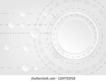 White and grey background with circles and lines, Paper cut and craft style, Illustration abstract modern futuristic, science, Digital technology background.