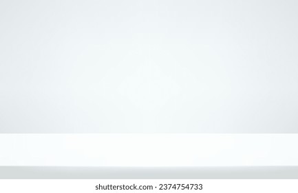 White and grey background. Empty modern white color studio table room background. Vector illustration.