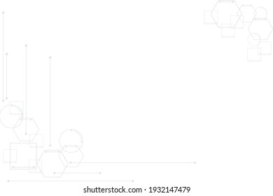 White grey background with line, dot, circle, square and hexagon element. Abstract light template with element for design. Innovation concept for presentation and create template. 