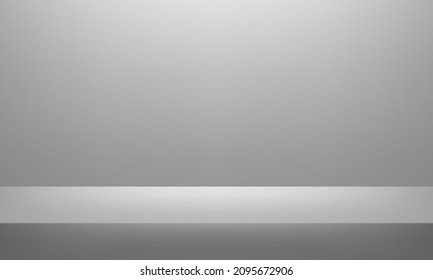 White Grey background. Minimal 3d shelf. Room in the 3d. Space for displaying products. Vector illustration.